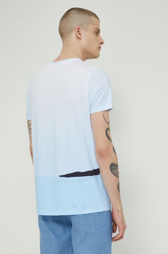 jasny niebieski T-shirt bawełniany męski wzorzysty niebieski