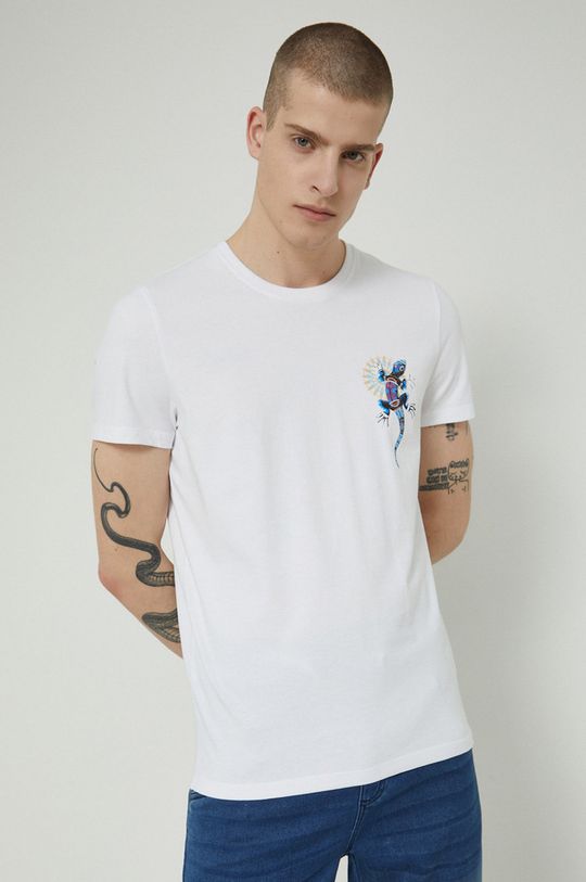 biały T-shirt z bawełny organicznej męski z nadrukiem biały Męski