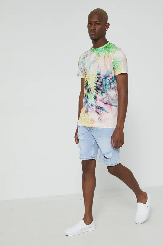 T-shirt bawełniany wzorzysty multicolor multicolor