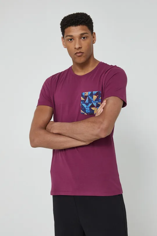fioletowy T-shirt bawełniany męski z nadrukiem fioletowy Męski