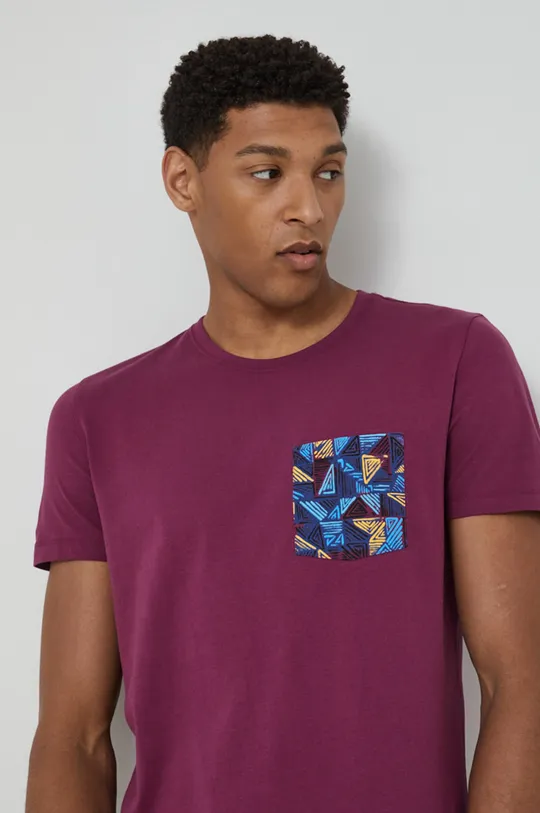 fioletowy T-shirt bawełniany męski z nadrukiem fioletowy