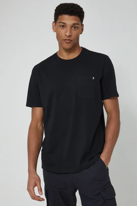 T-shirt bawełniany męski z nadrukiem czarny czarny