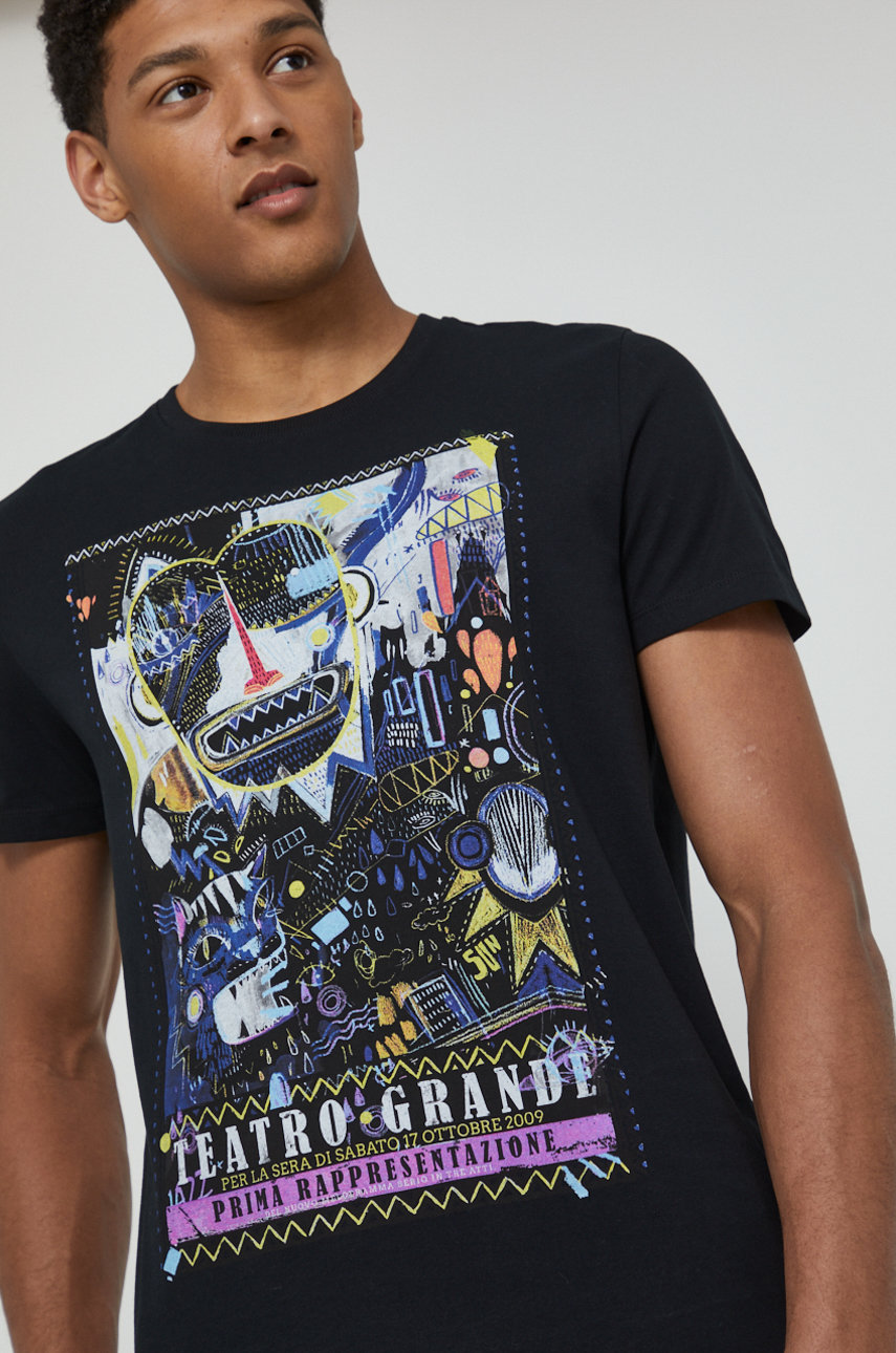 czarny T-shirt bawełniany męski z nadrukiem czarny Męski