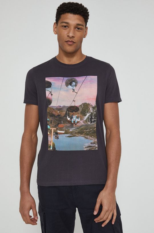 szary T-shirt bawełniany męski z kolekcji Kolaże by Hint of Time - Collage Studio szary Męski