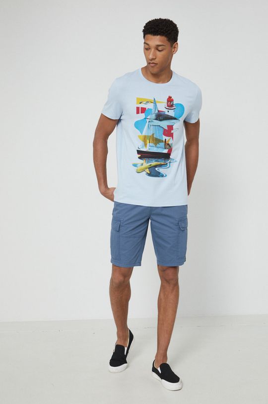 T-shirt bawełniany męski z kolekcji Kolaże by Panna Niebieska niebieski blady niebieski