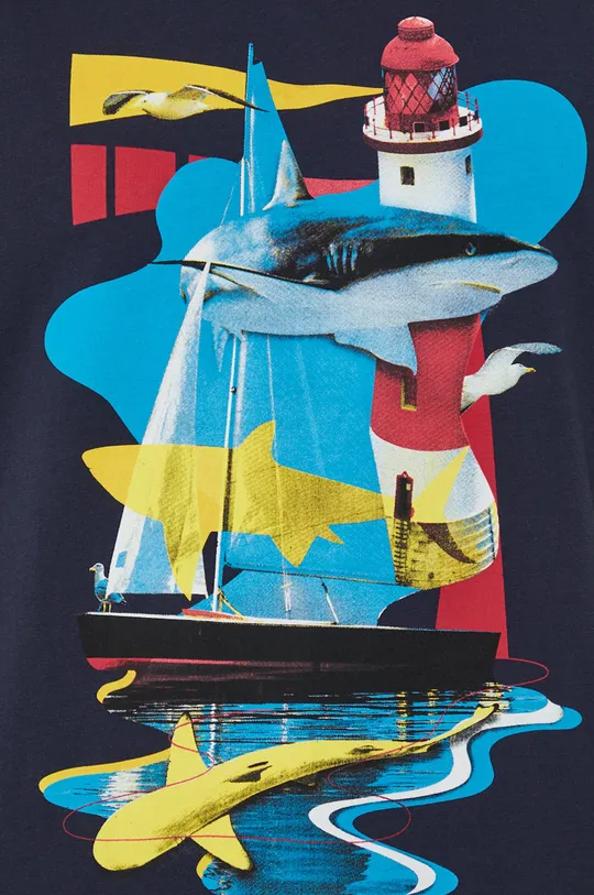 T-shirt bawełniany męski z kolekcji Kolaże by Panna Niebieska granatowy Męski