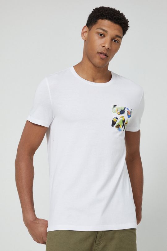 biały T-shirt bawełniany męski z kolekcji Kolaże by Panna Niebieska biały Męski