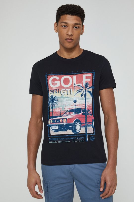 czarny T-shirt bawełniany męski Golf czarny Męski