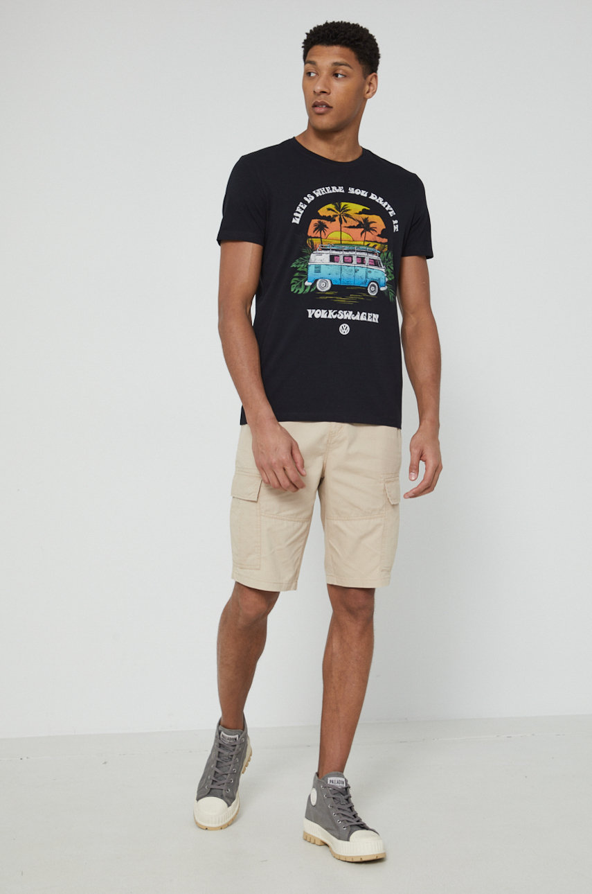 T-shirt bawełniany męski Volkswagen czarny czarny