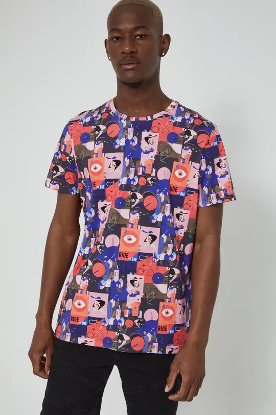 T-shirt bawełniany męski wzorzysty multicolor multicolor
