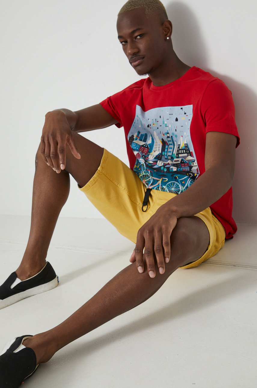 czerwony T-shirt bawełniany męski z nadrukiem czerwony Męski