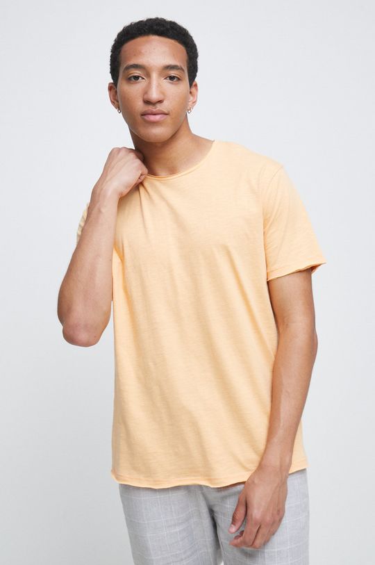 brzoskwiniowy T-shirt bawełniany męski gładki pomarańczowy Męski