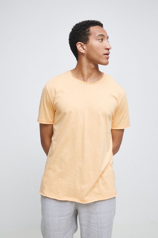 brzoskwiniowy T-shirt bawełniany męski gładki pomarańczowy