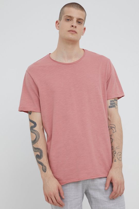 brudny róż T-shirt bawełniany męski gładki różowy Męski