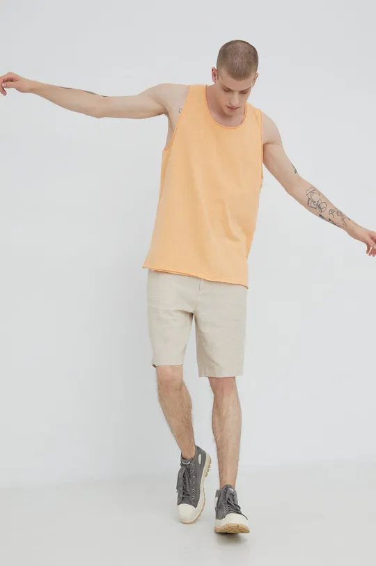 T-shirt bawełniany gładki męski pomarańczowy brzoskwiniowy