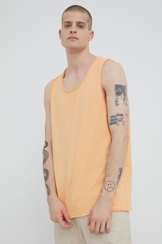 brzoskwiniowy T-shirt bawełniany gładki męski pomarańczowy