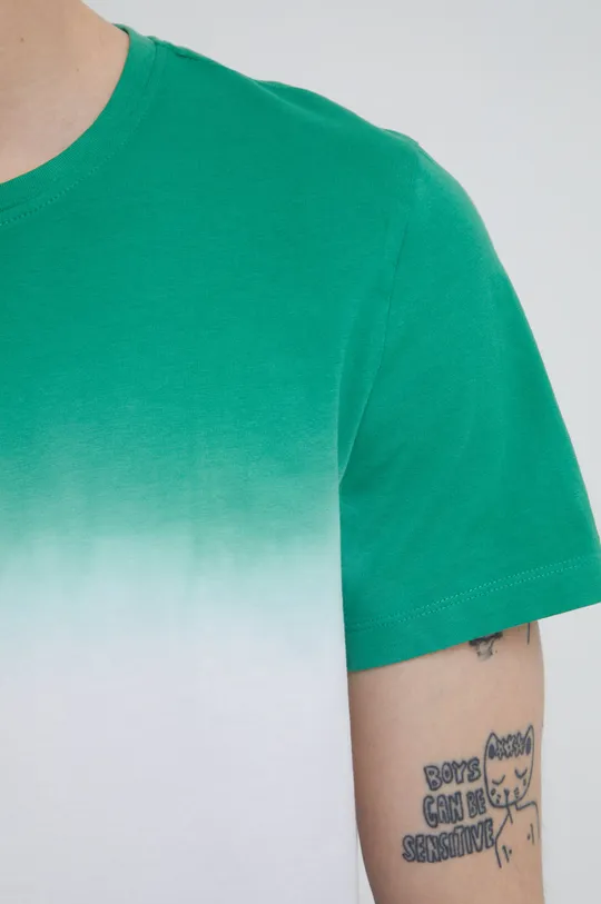 zielony T-shirt bawełniany męski wzorzysty zielony