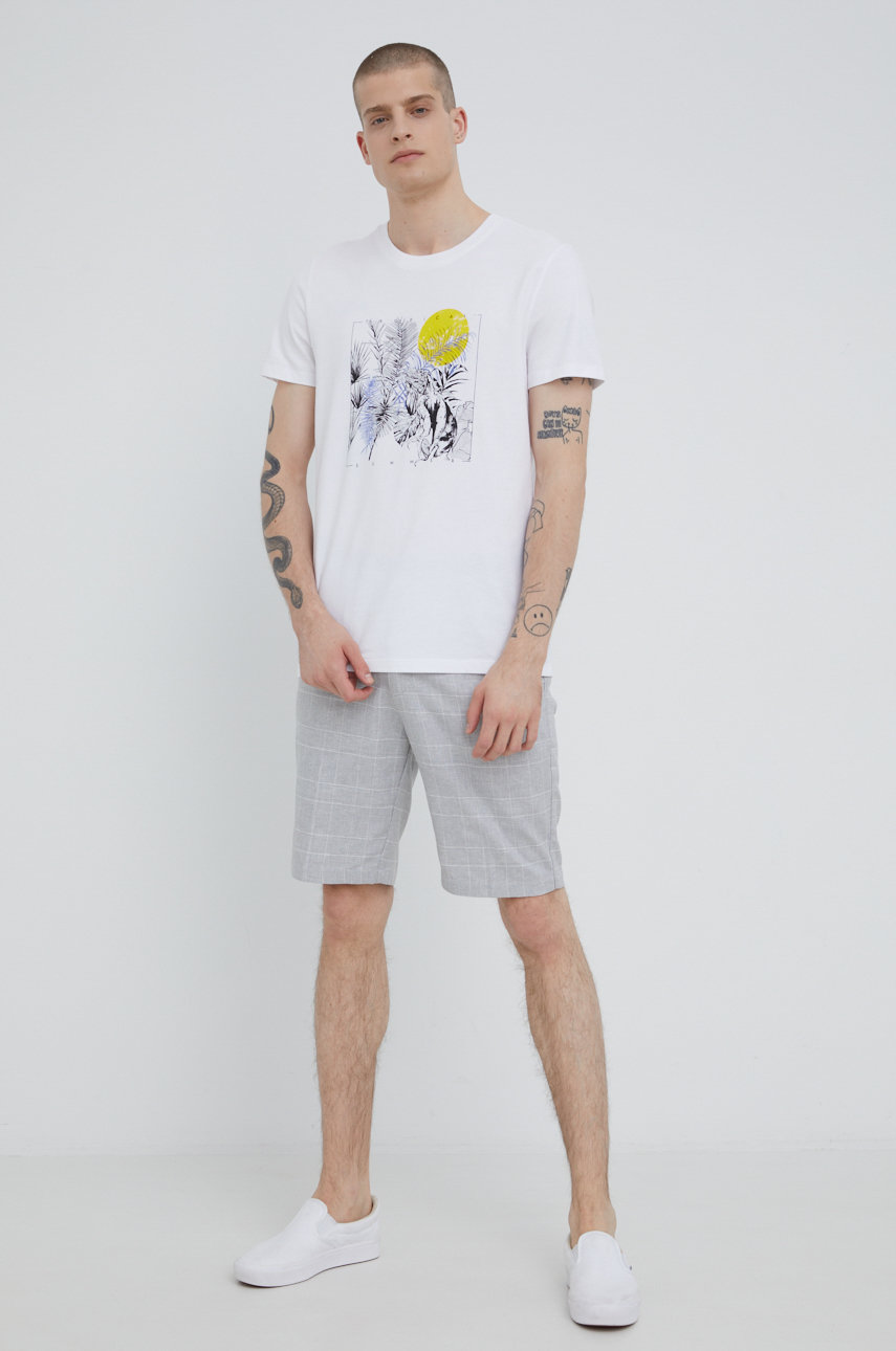 T-shirt bawełniany męski z nadrukiem biały biały