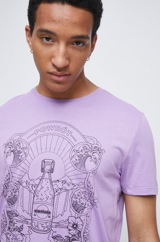 lawendowy T-shirt bawełniany z nadrukiem fioletowy