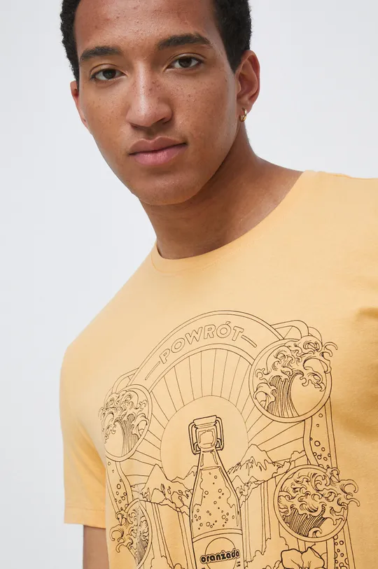 T-shirt bawełniany z nadrukiem pomarańczowy Męski