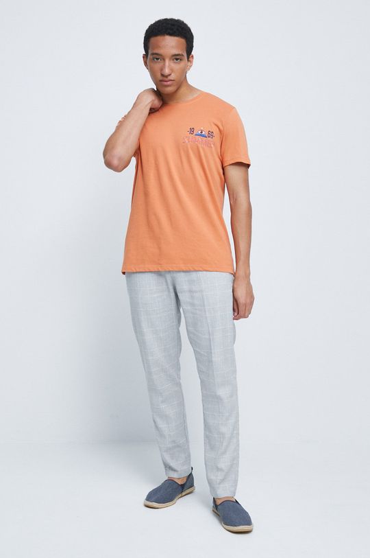 T-shirt bawełniany męski z nadrukiem pomarańczowy brzoskwiniowy