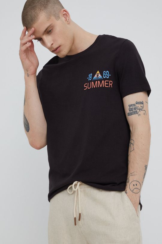 T-shirt bawełniany męski z nadrukiem grafitowy szary