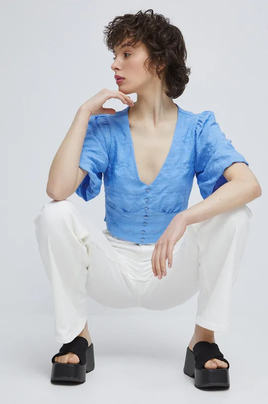 Bluzka damska z fakturą kolor niebieski niebieski