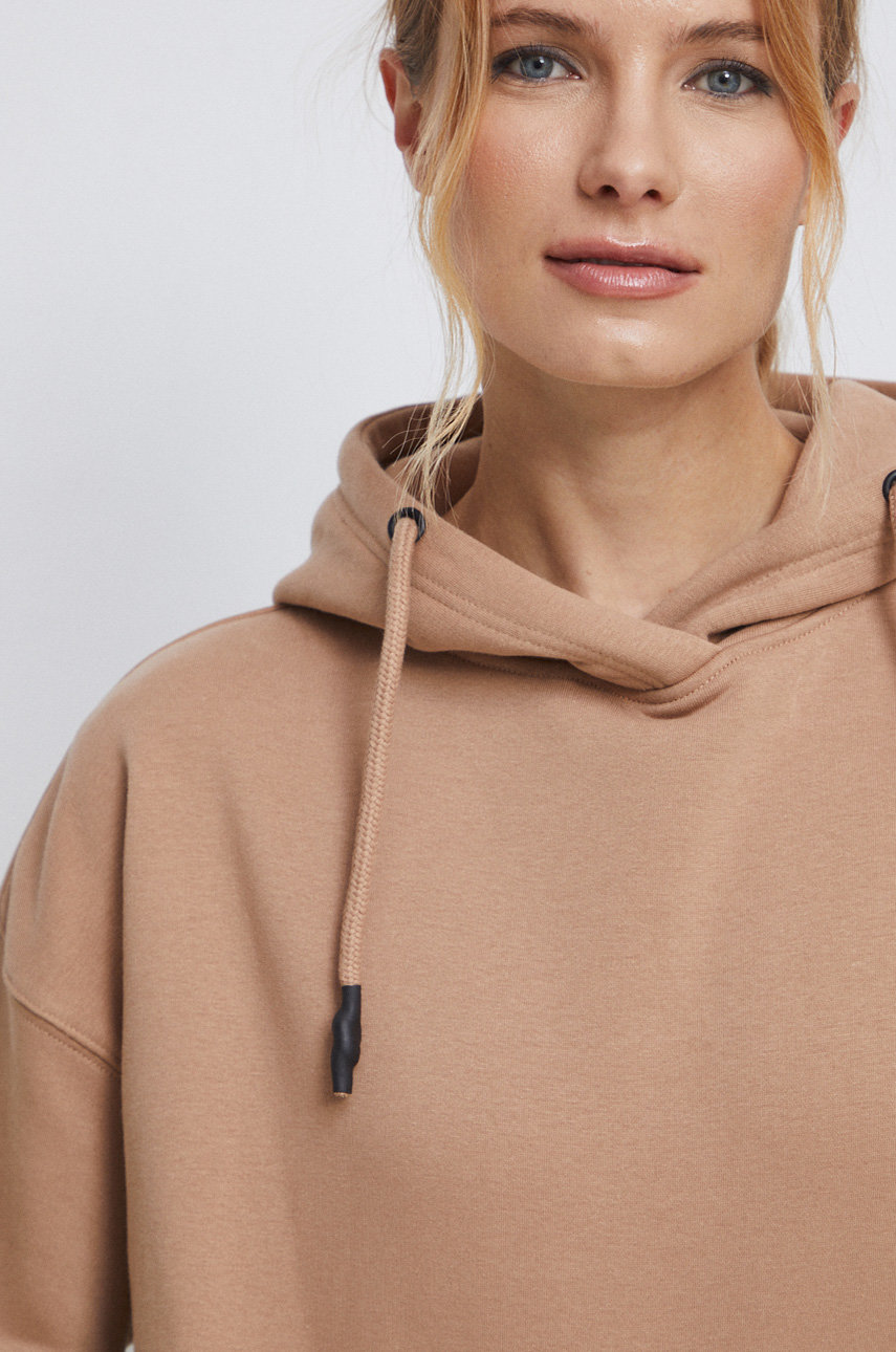 Medicine bluza damska kolor beżowy z kapturem gładka