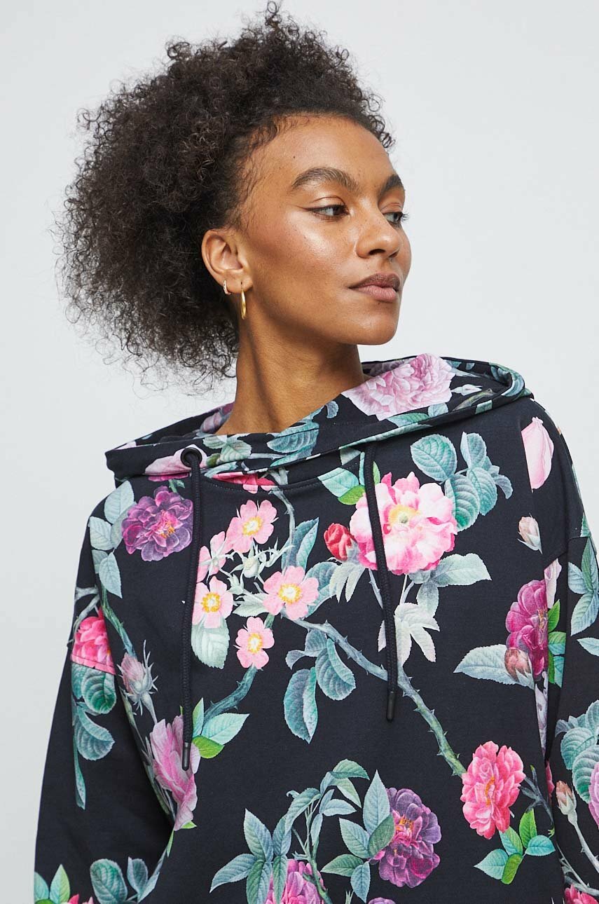 Medicine bluza damska kolor czarny z kapturem z nadrukiem