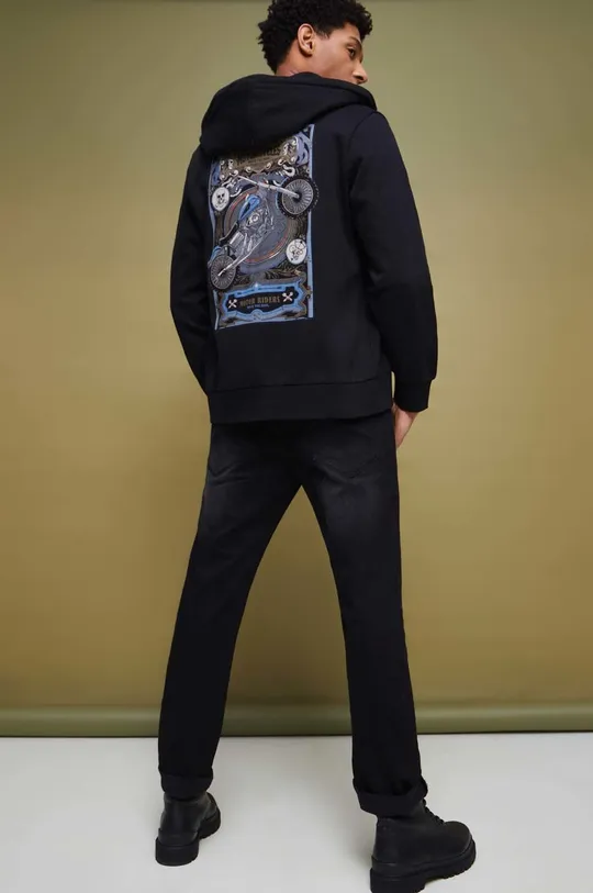 czarny Bluza bawełniana męska z nadrukiem kolor czarny Męski