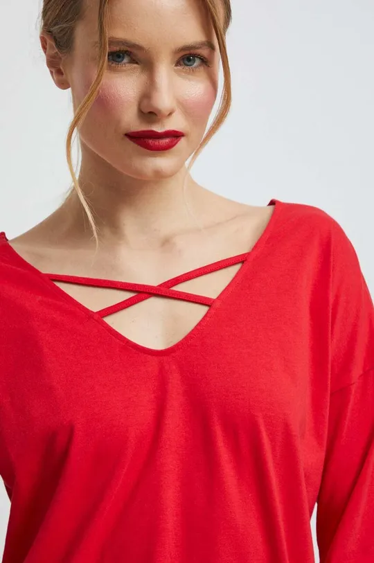 Bavlnené tričko s dlhým rukávom dámsky červená farba Dámsky