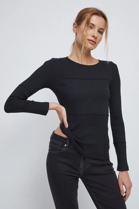 čierna Bavlnené tričko s dlhým rukávom dámsky čierna farba Dámsky