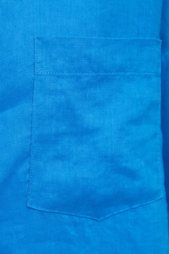 Koszula lniana damska gładka kolor niebieski Damski