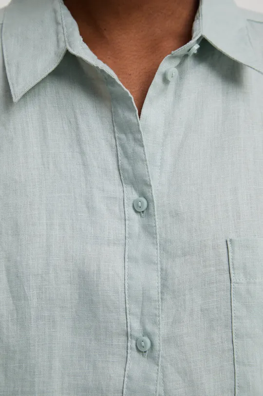 Koszula lniana damska gładka kolor turkusowy Damski