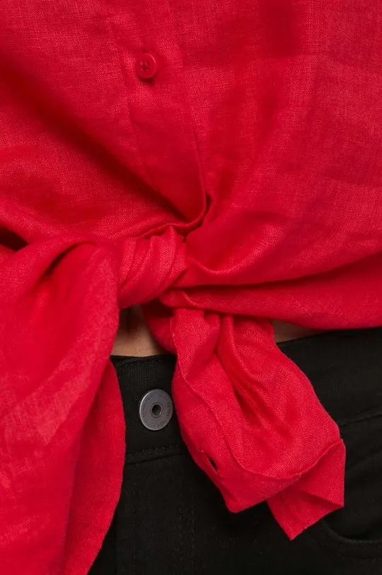 Koszula lniana damska gładka kolor czerwony Damski