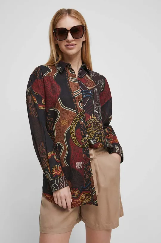 multicolor Koszula bawełniana damska wzorzysta kolor Damski