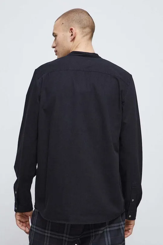 czarny Koszula bawełniana męska ze stójką kolor czarny