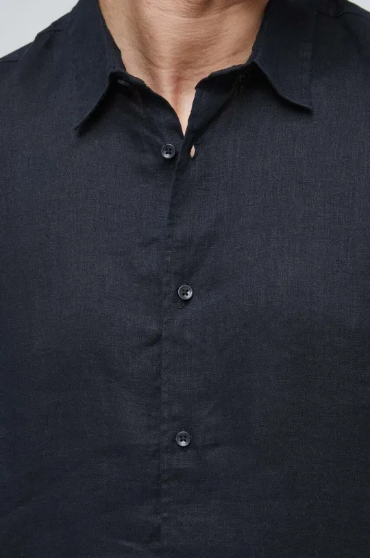 Ľanová košeľa pánska čierna farba Pánsky