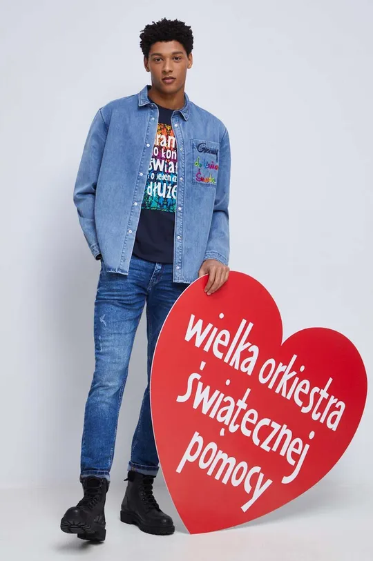 Koszula jeansowa męska z kolekcji WOŚP x Medicine kolor niebieski 100 % Bawełna