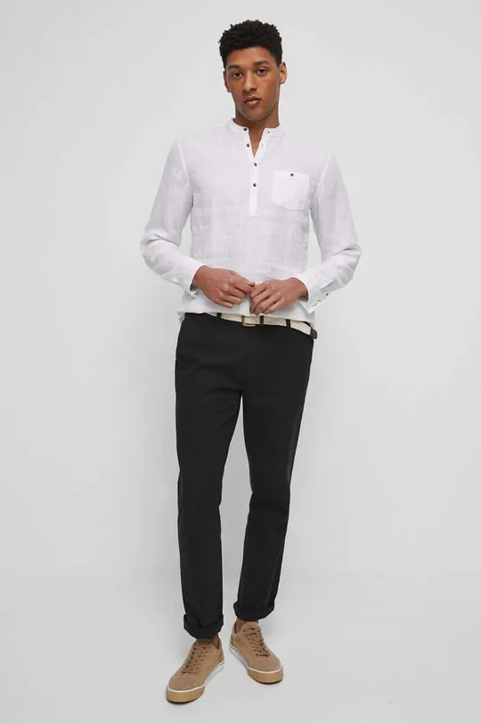 Koszula lniana męska ze stójką kolor biały biały