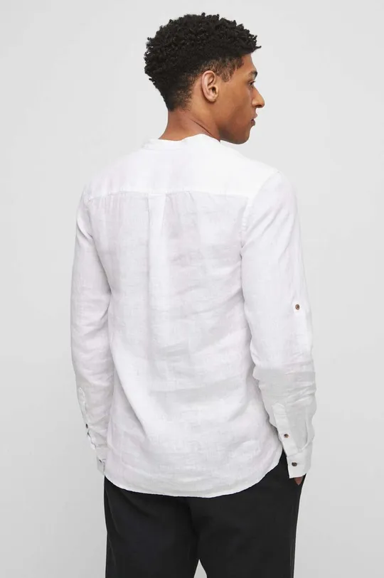 Koszula lniana męska ze stójką kolor biały 100 % Len