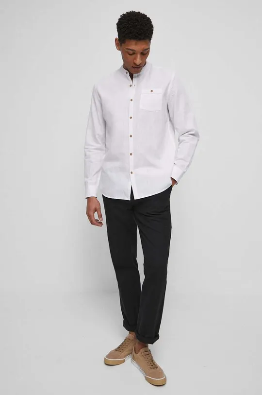 Koszula lniana męska gładka kolor biały biały