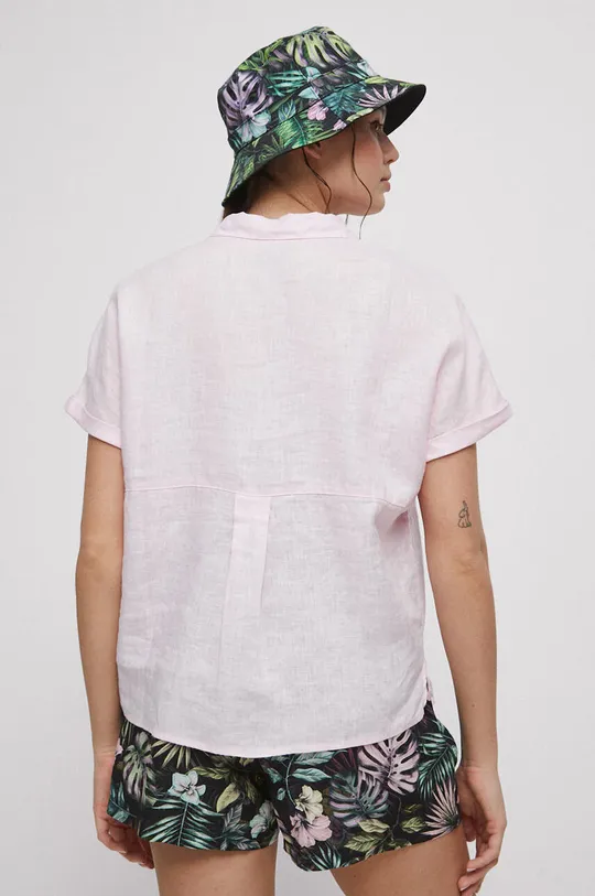 Koszula lniana damska gładka kolor różowy 100 % Len