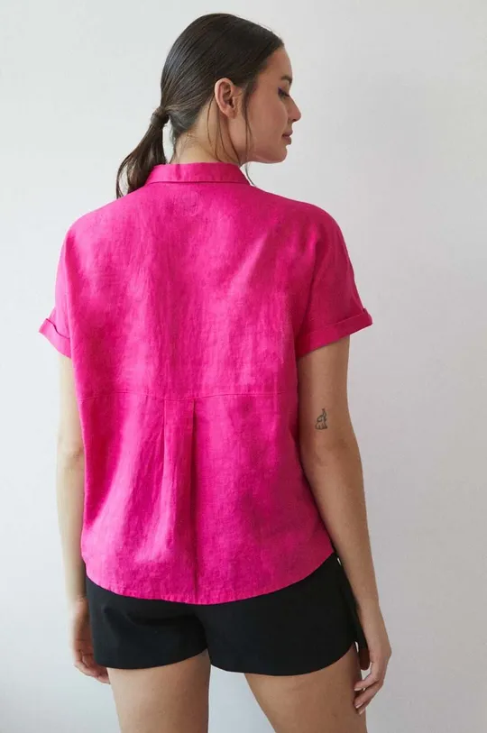 Koszula lniana damska gładka kolor różowy 100 % Len