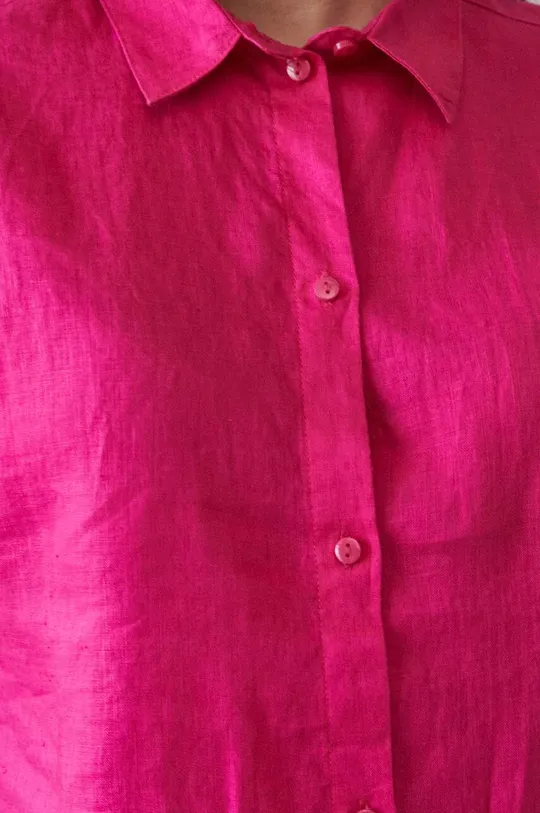 Koszula lniana damska gładka kolor różowy