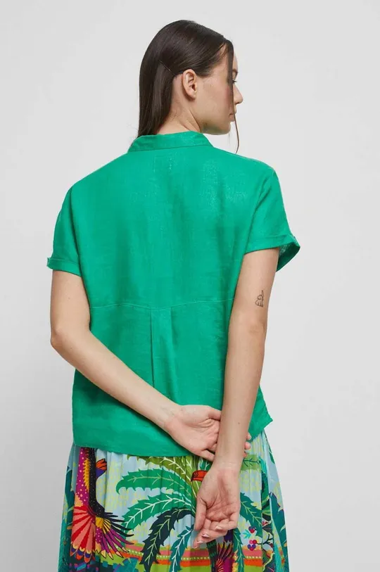 Ľanová košeľa dámska zelená farba  100 % Ľan