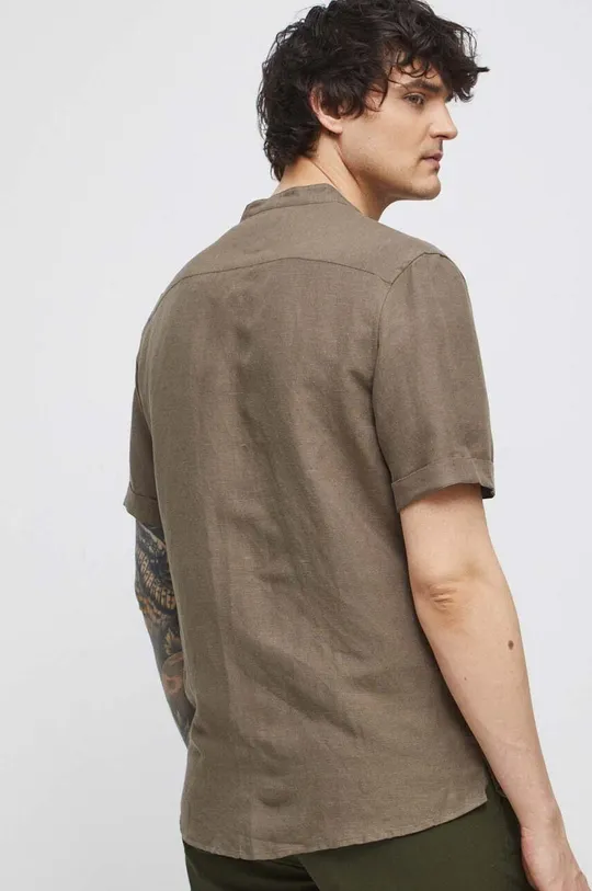 brązowy Koszula męska gładka ze stójką kolor brązowy