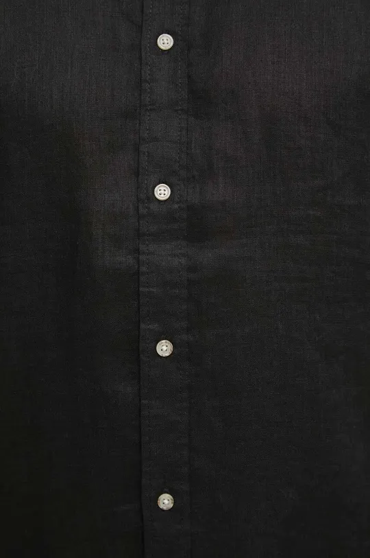 Koszula lniana męska z kołnierzykiem klasycznym kolor czarny czarny