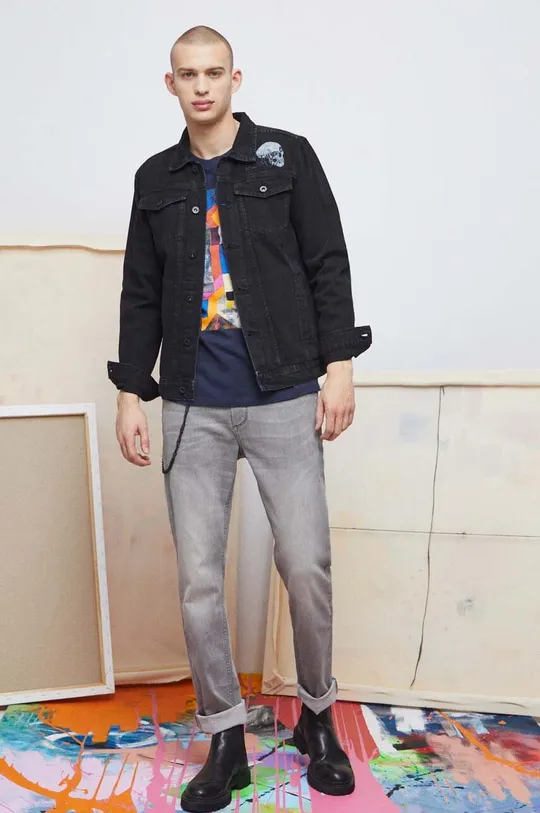 Kurtka jeansowa męska Eviva L'arte kolor czarny czarny