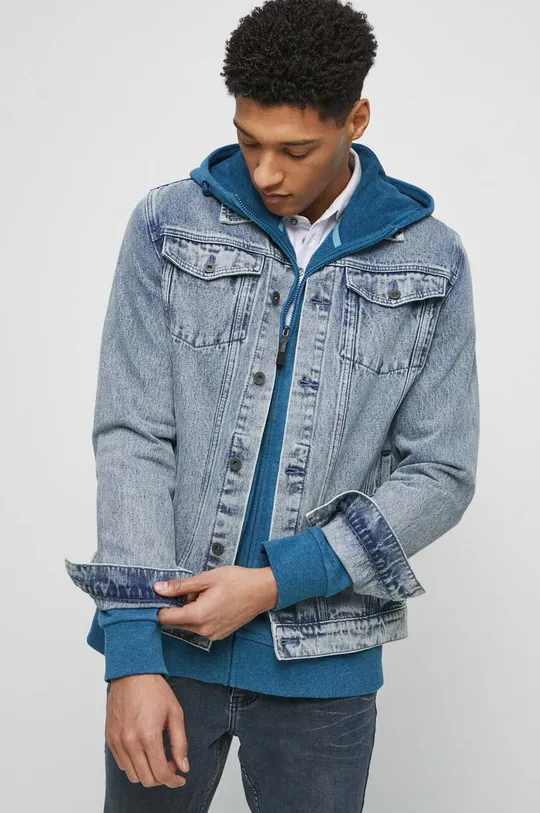 Kurtka jeansowa męska z nadrukiem kolor niebieski 100 % Bawełna